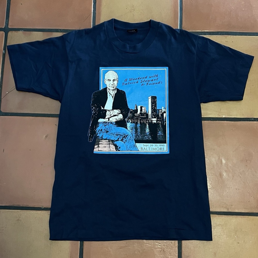Vintage 1990 Patrick Stewart Star Trek Baltimore Convention T-Shirt Rare L - Picture 2 of 6